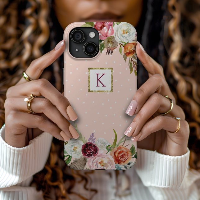 Coques Case-Mate iPhone Boho Blooms Blush Point Monogramme (Créateur téléchargé)