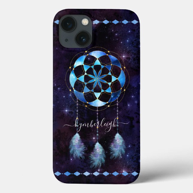 Coques Case-Mate iPhone Boho Blue Tribal Celestial Mandala Dreamcatcher (Verso)