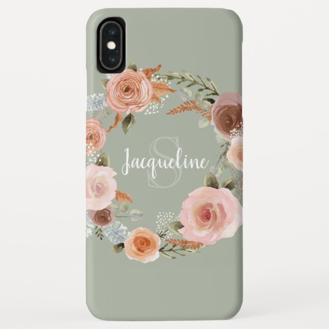 Coques Case-Mate iPhone Boho Blush rose Floral Wreath Sage Vert Nom (Dos)