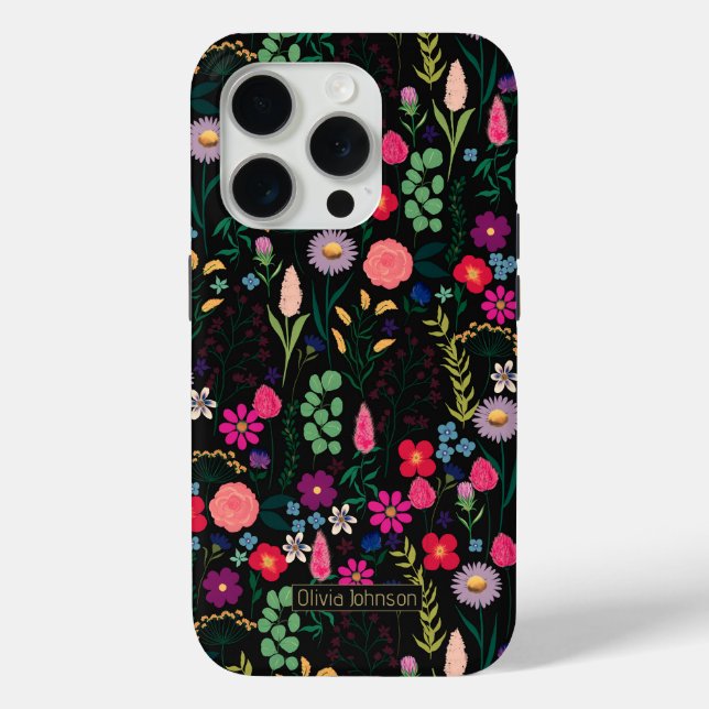 Coques Case-Mate iPhone Boho Botanique Aquarelle Fleurs Noir (Verso)