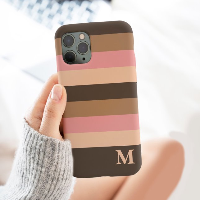Coques Case-Mate iPhone Boho Brown Neutral Stripes Monogramme Tendance Ini (Créateur téléchargé)