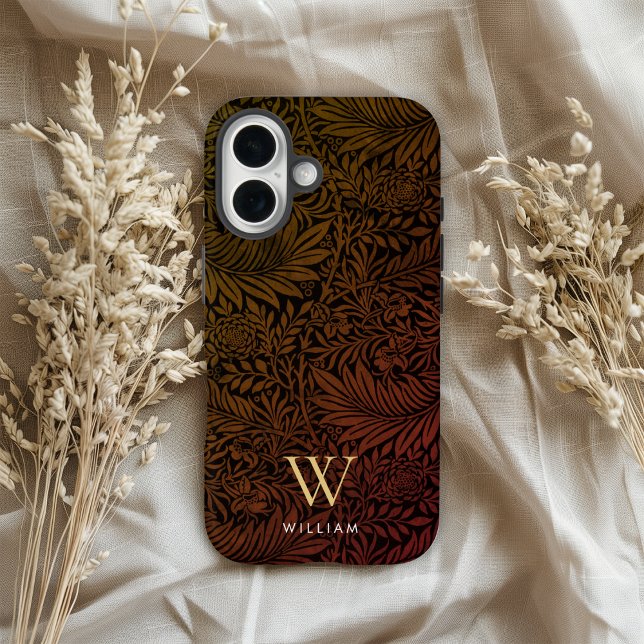 Coques Case-Mate iPhone Boho Burnt Orange Floral Gold Monogram Name (Créateur téléchargé)