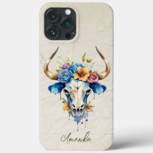 Case-Mate iPhone Case Boho Chic Aquarelle Florale Vache Crâne