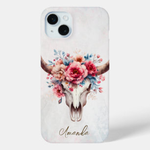 Coque Case-Mate iPhone Boho Chic Aquarelle Florale Vache Crâne