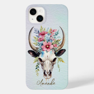 Coque Case-Mate iPhone Boho Chic Aquarelle Florale Vache Crâne
