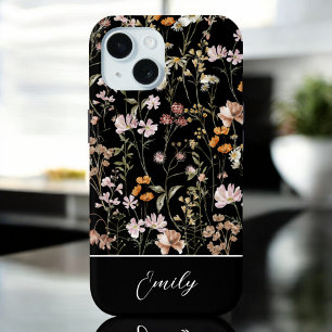 Coque Case-Mate iPhone Boho Chic Fleur sauvage Black Floral Élégant