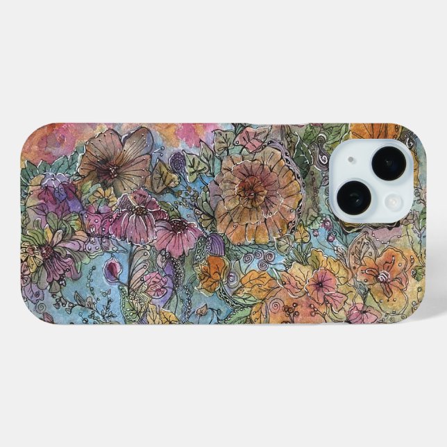 Coques Case-Mate iPhone Boho Chic Flower Garden aquarelle peinture (Verso (horizontal))