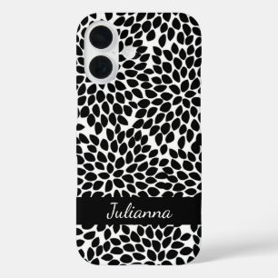 Coque Pour iPhone 16 Boho Chic noir et blanc Abstrait motif floral