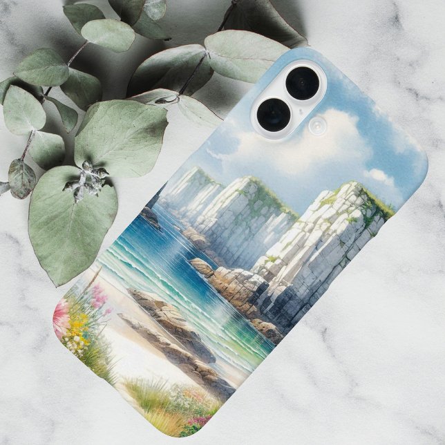 Coques Case-Mate iPhone Boho Coastal Cliffs Wildflower Beach Art (Créateur téléchargé)