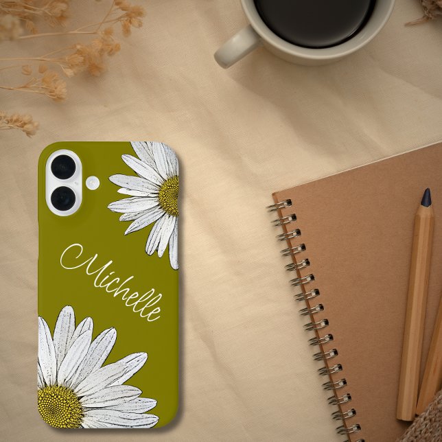 Coques Case-Mate iPhone Boho Daisies Whimsical Botanique Vert Olive (Créateur téléchargé)