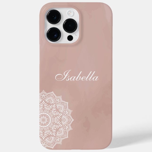 Coques Case-Mate iPhone Boho Dusty Rose Mandala Nom personnalisé (Verso)