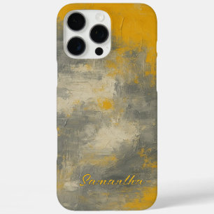 Coque iPhone 16 Pro Max Boho Elegance Abstraite moutarde & Gris Art