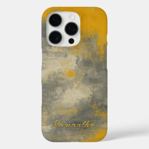 Coque iPhone 16 Pro Boho Elegance Abstraite moutarde & Gris Art