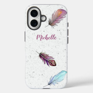 Coque Pour iPhone 16 Boho Feathon sur Arrière - plan Speckled Custom