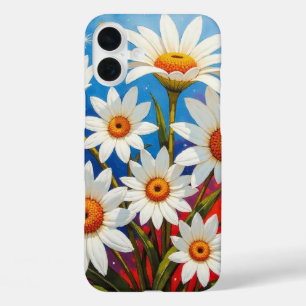 Coque Pour iPhone 16 Plus Boho fleur sauvage margueux blanc et bleu