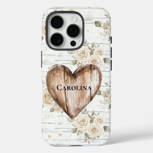Coques Case-Mate iPhone Boho floral blanc Faux Coeur bois (Verso)