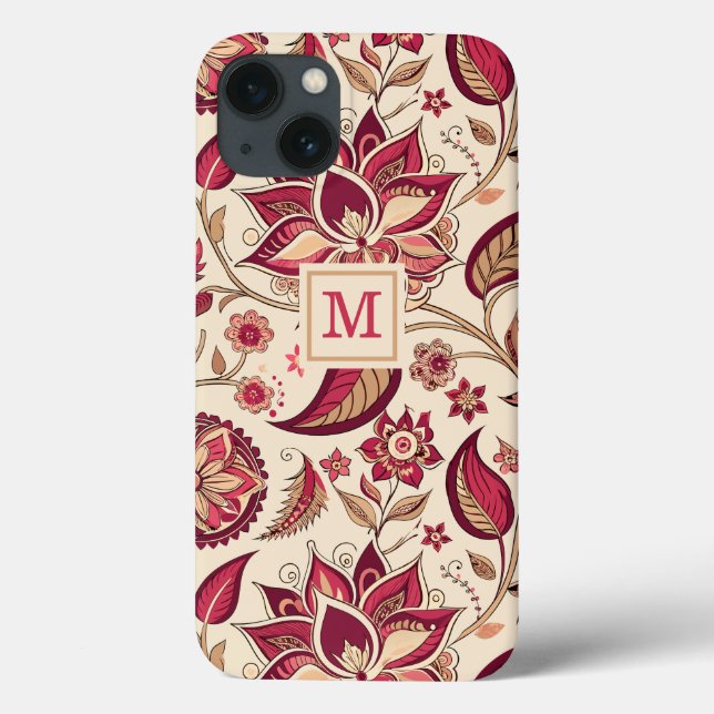 Coques Case-Mate iPhone Boho Floral Deep Berry rose sur crème Monogramme (Verso)