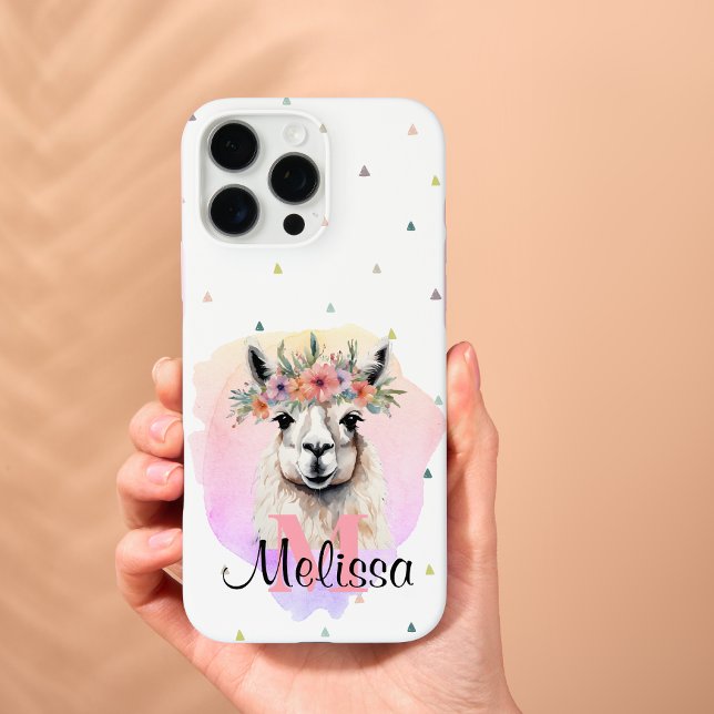 Coques Case-Mate iPhone Boho Floral Llama Fleurs sauvages Monogramme Jolie (Sweet Llama Wildflowers Monogram Pink iPhone Case)