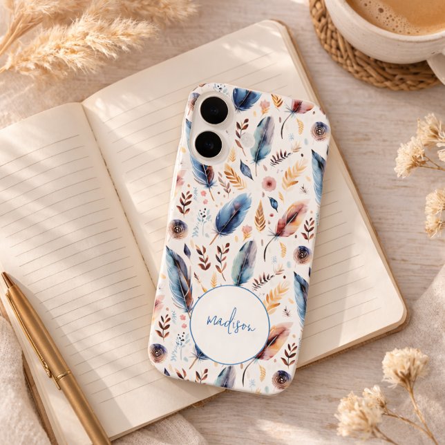 Coques Case-Mate iPhone Boho Floral Personnalisé à l'Aquarelle avec Plume (Créateur téléchargé)