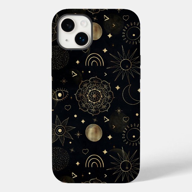 Coques Case-Mate iPhone Boho Gold Space doodles Black Design (Verso)