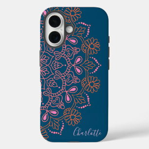 Coque Pour iPhone 16 Boho moderne Mandala Medallion Turquoise Nom du sc