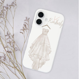 Coque Pour iPhone 16 Boho moderne rose Mariage Floral Nom