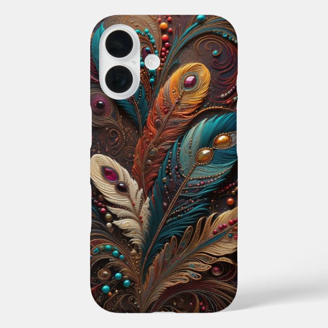 Coques Case-Mate iPhone Boho Orné Métallisé Turquoise Orange Cuir iPhone  (Verso)