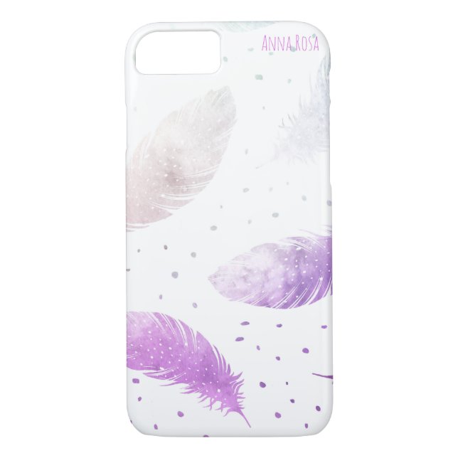Coques Case-Mate iPhone *~* Boho Pastel White & Lavender Feather Dots (Dos)