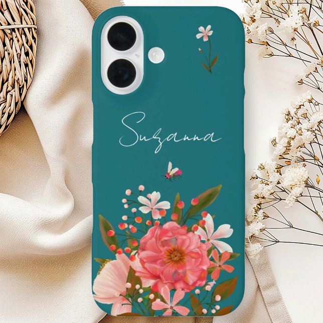 Coques Case-Mate iPhone Boho Pink Floral Script Personnaliser le nom (Boho Pink Floral Script Personalize Name Case-Mate iPhone Case)