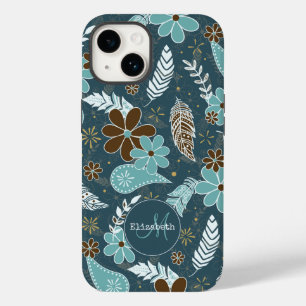 Coque Case-Mate iPhone Boho plumes doodle fleurs turquoise turquoise brun