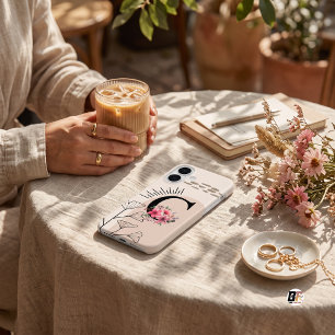 Coque Pour iPhone 16 Boho Rétro Botanique avec Nom 1re Lettre Maj C