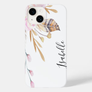Coque Case-Mate iPhone Boho rose fleurs plumes blanc nom