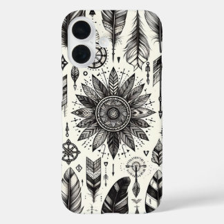 Coque Pour iPhone 16 Boho Spirit - Plumes et flèches dessinées à la mai