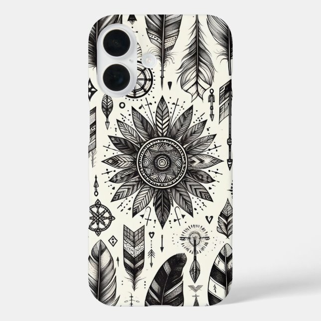 Coques Case-Mate iPhone Boho Spirit - Plumes et flèches dessinées à la mai (Verso)