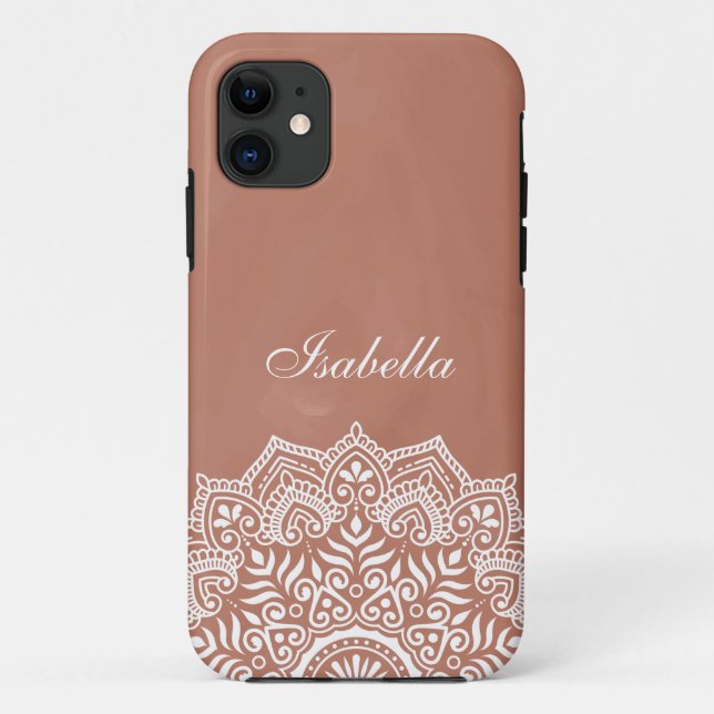 Coques Case-Mate iPhone Boho Terracotta Mandala Nom personnalisé (Dos)