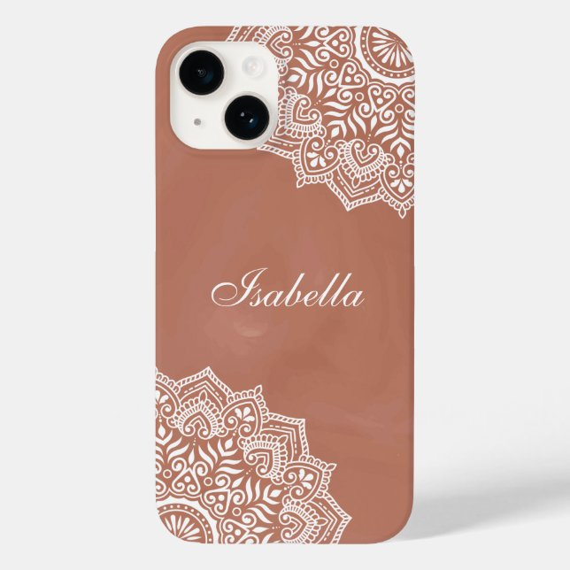 Coques Case-Mate iPhone Boho Terracotta Mandala Nom personnalisé (Verso)