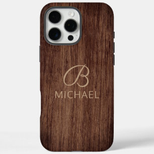 Coque iPhone 16 Pro Max Bois à grain de bois personnalisé avec monogramme