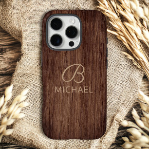 Coque iPhone 16 Pro Bois à grain de bois personnalisé avec monogramme