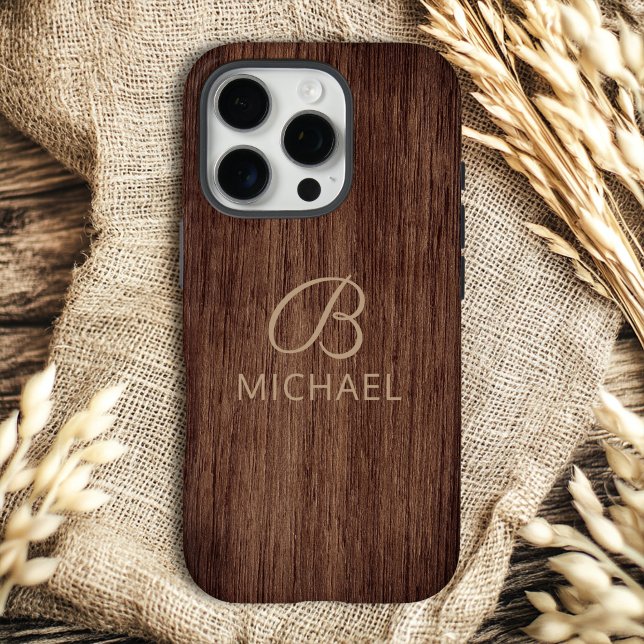Coques Case-Mate iPhone Bois à grain de bois personnalisé avec monogramme (Créateur téléchargé)