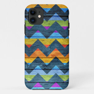 Coque iPhone 11 Bois coloré Chevron Abstrait