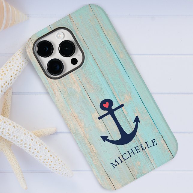 Coques Case-Mate iPhone Bois de plage en détresse Ancre nautique personnal (Distressed Beach Wood Nautical Anchor Personalized Case-Mate iPhone Case)