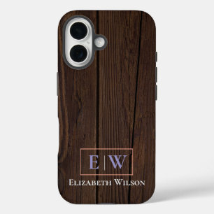 Coque Pour iPhone 16 bois foncé et personnalisé moderne