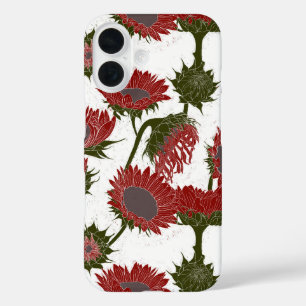 Coque Pour iPhone 16 Bois Imprimer Tournesol rouge