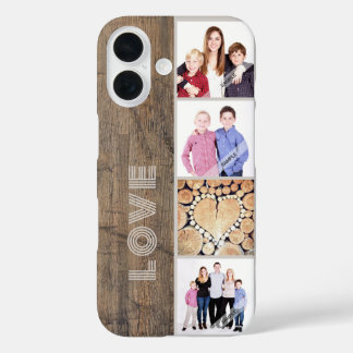 Coque Pour iPhone 16 Bois rustique personnalisé 4 photo Collage personn