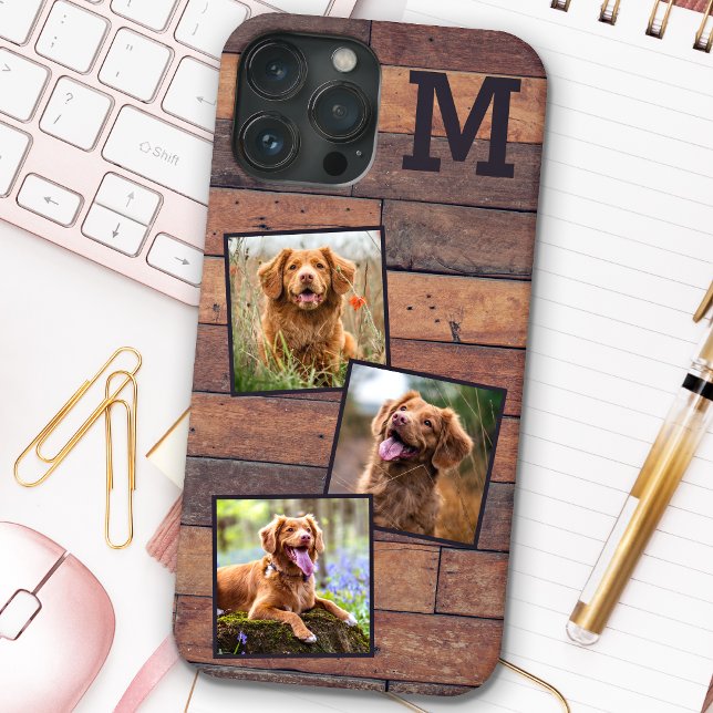 Coques Case-Mate iPhone Bois rustique Personnalisé Monogramme 3 Photo (Créateur téléchargé)