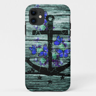 Coque Case-Mate Pour iPhone Bois vintage et Ancre noire avec les papillons