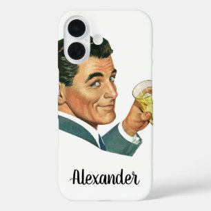 Coque Pour iPhone 16 Boissons Cocktails Vintage, Homme Buvant des Boiss