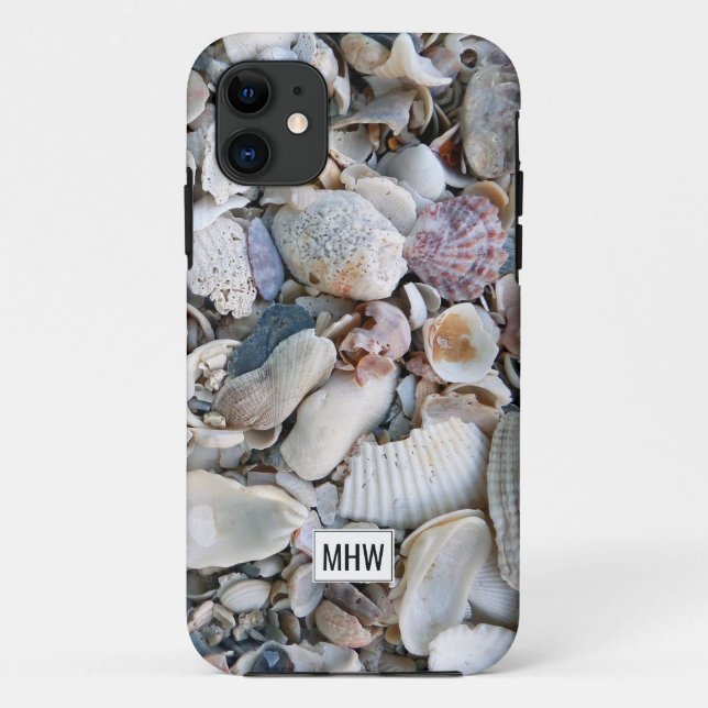 Coques Case-Mate iPhone Boîtes Sea Shells, boîtier monogramme personnalisé (Dos)