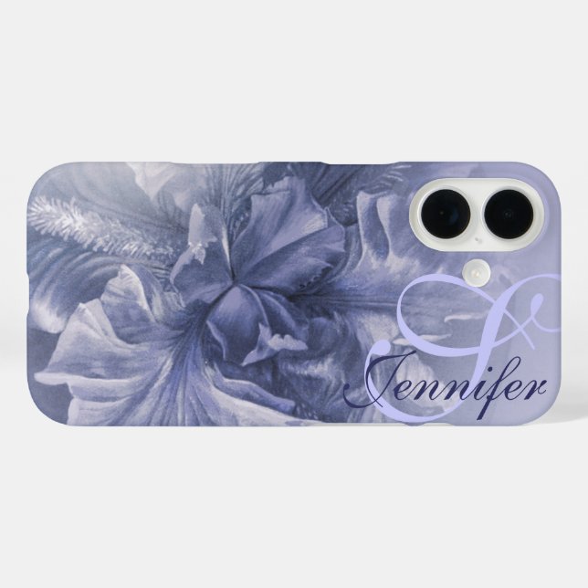Coques Case-Mate iPhone Boîtier bleu floral iris art 25ème (Verso (horizontal))