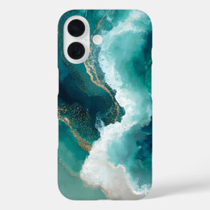Coque Pour iPhone 16 Boîtier Case-Mate iPhone en marbre sarcelle, blanc